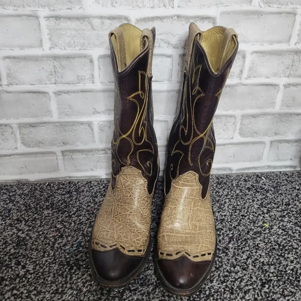 Double H Wingtip Tan & Brown Cowboy Boots, size 9D